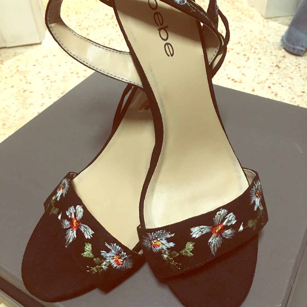 Bebe Floral Embroidered Sandals